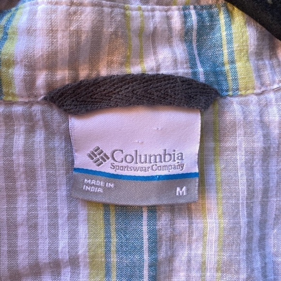 Columbia Mens Medium White Blue Stripe Collar Button Down Short Sleeve Shirt - Picture 4 of 8